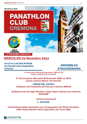 Panathlon International Club Cremona- Notiziario Novembre 2023