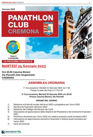 Panathlon International Club Cremona - Notiziario 01 - gennaio 2023