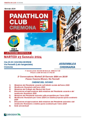 Panathlon International Club Cremona- Notiziario Gennaio 2024