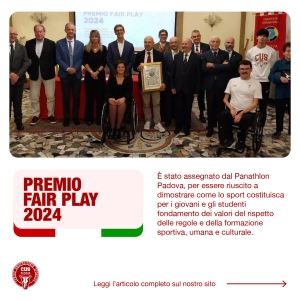 EWOS 2024 - Al CUS Padova il "Premio Fair Play 2024" assegnato dal Panathlon Padova
