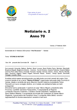 Panathlon International Club Varese - Notiziario n.02 Anno 70