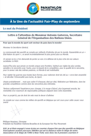 Panathlon International Club Wallonie-Bruxelles - Newsletter Septembre 2024