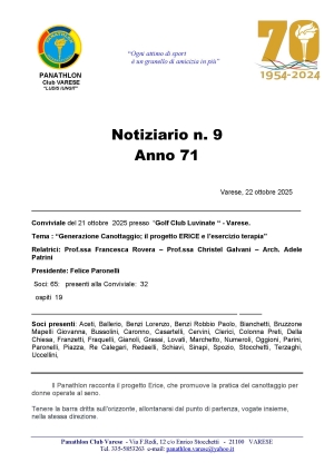 Panathlon Club Varese - Notiziario n.09 Anno 71