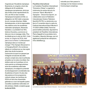Mention of Panathlon International in IOC newsletter and publication of FICTS winning films