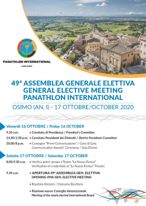 49ª Assemblea Generale Elettiva- Panathlon International  - Collegamento Zoom sabato 17 ottobre
