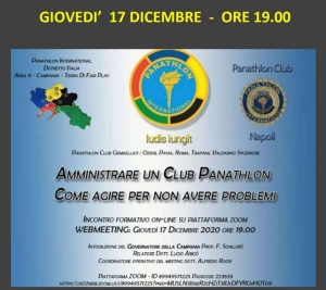 Napoli - Webinar “Amministrare un Club Panathlon. Come agire per non avere problemi” - Giovedi 17 dicembre ore 19.00